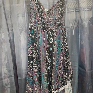 Strapless tribal print dress